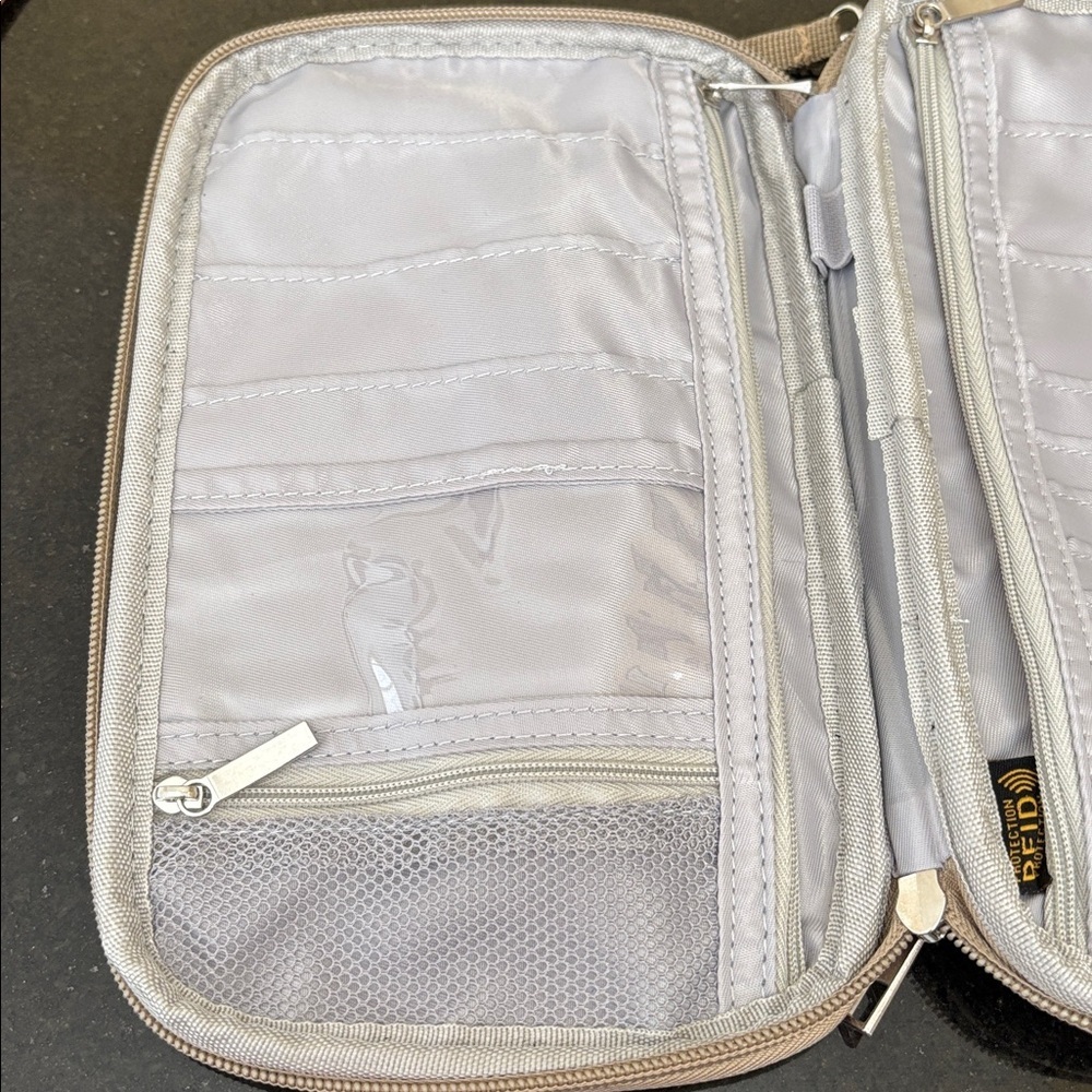Heathered Tan Coated Wristlet Pouch for Travel Storage Organization RFID - Picture 7 of 8